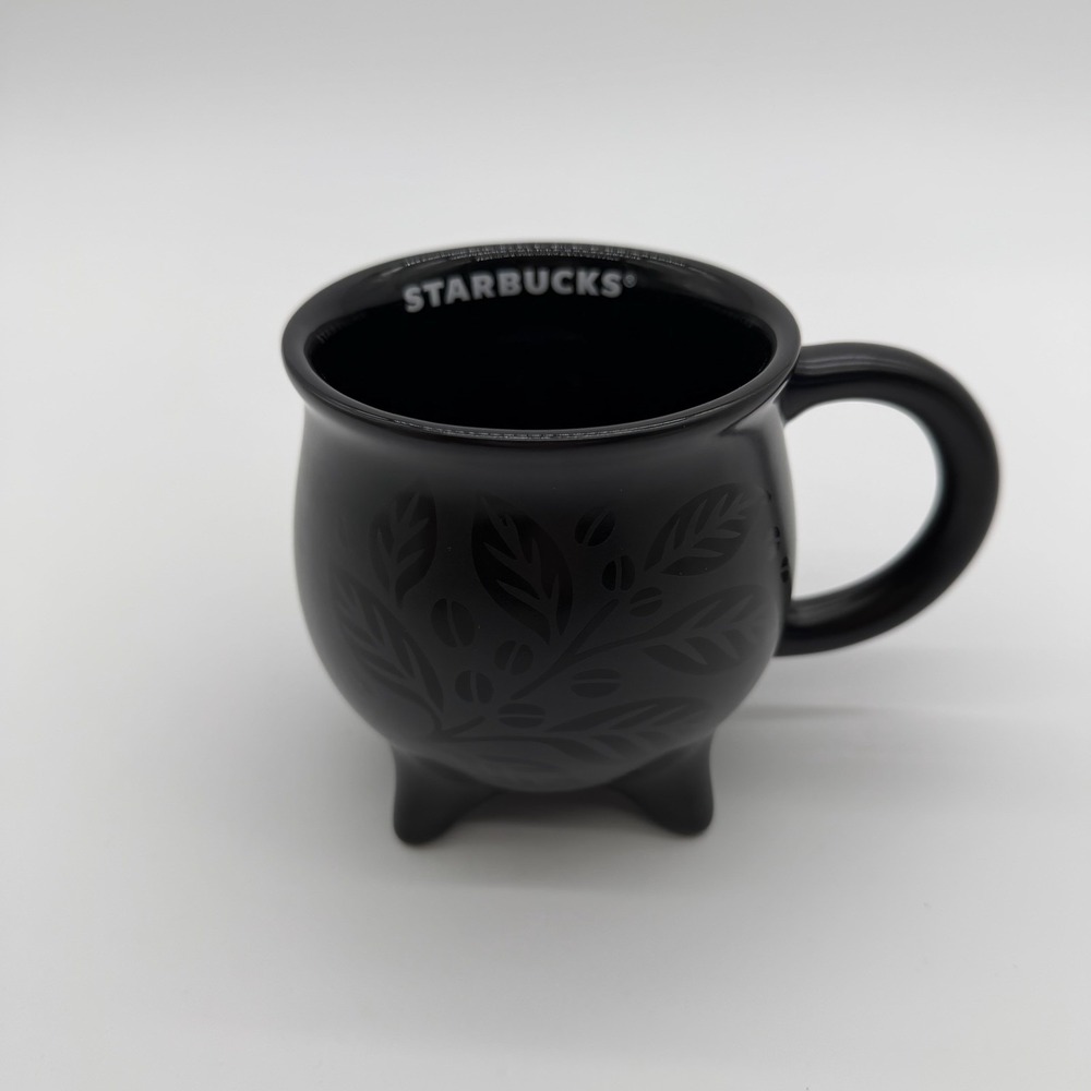 Starbucks Black Cauldron Mug 2026 Halloween 14oz New Release Leaf Pattern